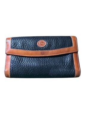 Dooney & Bourke All-Weather Leather Wallet – Black & British Tan Flap Clutch